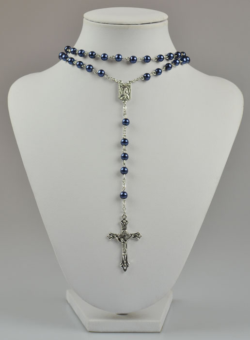 Chapelet Collier Mode en Perles Bleues - 60 cm (pic 2)