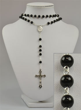 Chapelet Collier Mode en Perles Noires de Lourdes - 50 cm (pic 1)