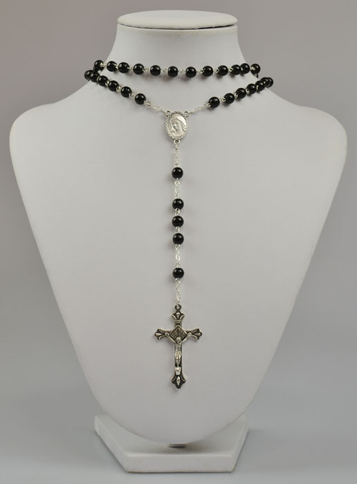 Chapelet Collier Mode en Perles Noires de Lourdes - 50 cm (pic 2)
