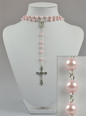 Chapelet Collier Mode en Perles Roses - 60 cm (pic 1)