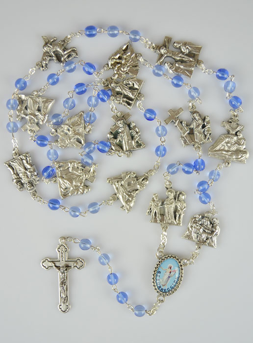 Chapelet de Lourdes - Chemin de Croix en Perles de Cristal Bleu (pic 2)