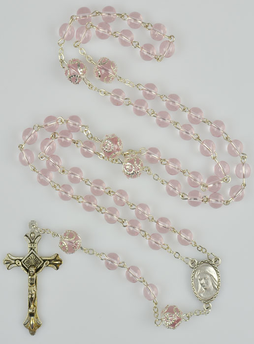 Chapelet de Communion en Perles de Cristal Rose (pic 2)