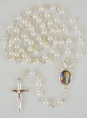 Chapelet de Lourdes en Perles de Nacre Blanche avec Fermoir (pic 1)