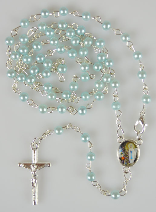 Chapelet de Lourdes en Perles de Nacre Bleue avec Fermoir (pic 2)