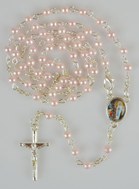 Chapelet de Lourdes en Perles de Nacre Rose avec Fermoir (pic 1)
