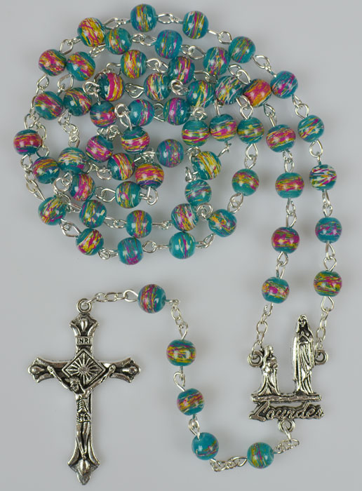 Chapelet de Lourdes en Perles Rouge et Bleu - 60 cm (pic 2)