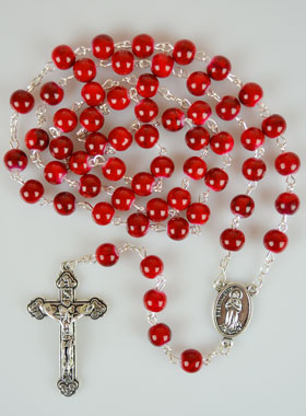 Chapelet de Lourdes en Perles Rouges Façon Pierre - 8 mm (pic 1)