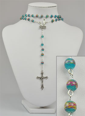 Chapelet de Lourdes Fashion en Perles Rouge et Bleu - 60 cm (pic 1)