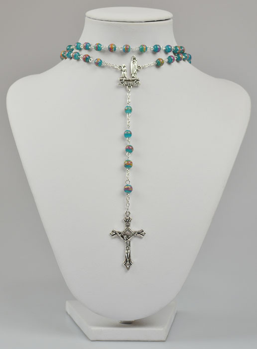 Chapelet de Lourdes Fashion en Perles Rouge et Bleu - 60 cm (pic 2)
