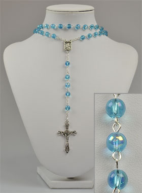 Chapelet de Lourdes Mode en Perles de Cristal Bleu - 60 cm (pic 1)