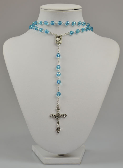 Chapelet de Lourdes Mode en Perles de Cristal Bleu - 60 cm (pic 2)