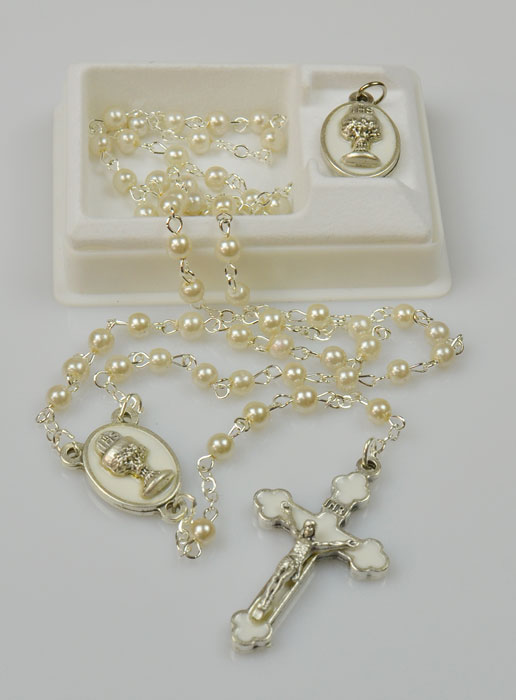 Chapelet en Perles de Première Communion Argenté + Médaille de Communion (pic 2)