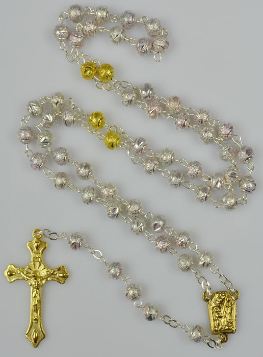 Chapelet en Argent et Plaqué Or - Perles Sablées (pic 2)