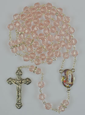 Chapelet de Lourdes en Cristal Rose et Diamants Strass (pic 1)