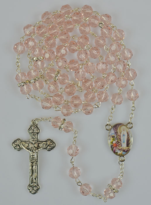 Chapelet de Lourdes en Cristal Rose et Diamants Strass (pic 2)