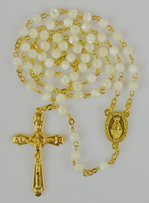 Chapelet en Pierre Nacre Grains Rond - Chaîne Dorée (pic 2)