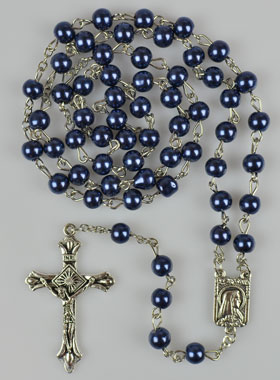 Chapelet en Perles Bleues - Médaille de Lourdes - 60 cm (pic 1)