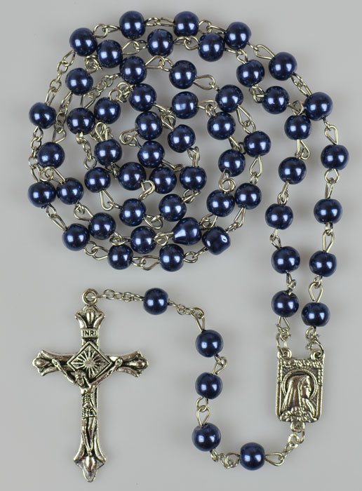 Chapelet en Perles Bleues - Médaille de Lourdes - 60 cm (pic 2)