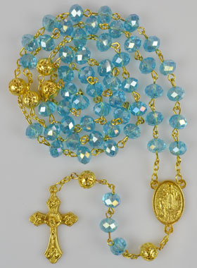 Chapelet en Perles Bleu sur Chaîne Or (pic 1)