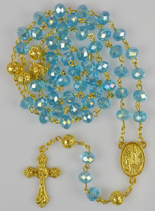 Chapelet en Perles Bleu sur Chaîne Or (pic 2)