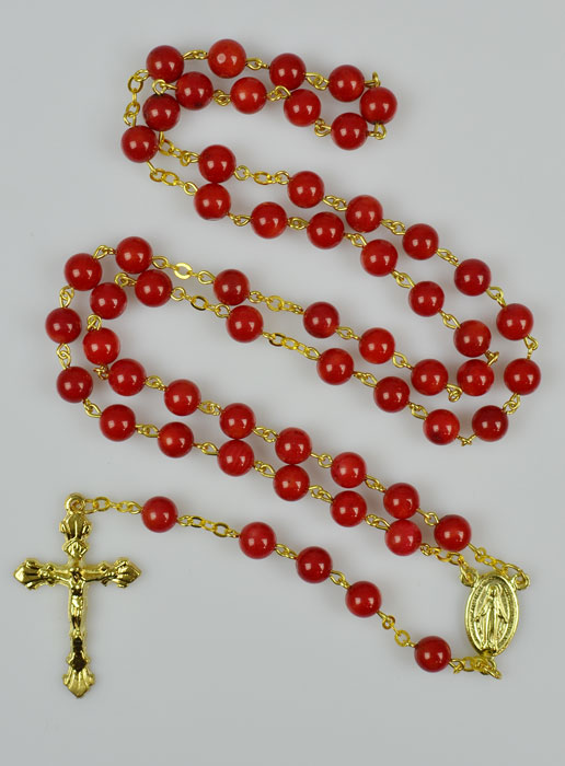 Chapelet Plaqué Or et Perles de Corail Véritable (pic 2)