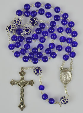 Chapelet de Lourdes en Perles de Cristal Bleu - 55 cm (pic 1)