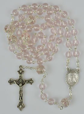 Chapelet de Lourdes en Perles de Cristal Rose - 55 cm (pic 1)