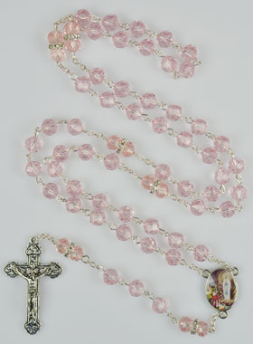 Chapelet en Perles de Cristal Rose et Diamants Strass (pic 1)