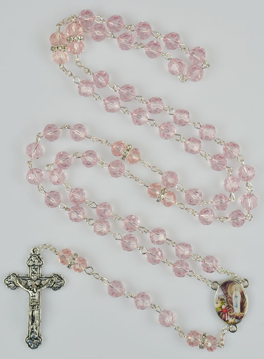 Chapelet en Perles de Cristal Rose et Diamants Strass (pic 2)