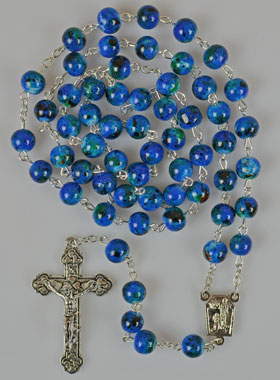 Chapelet de Lourdes en Perles de Nacre Bleue avec Eau de Lourdes (pic 1)