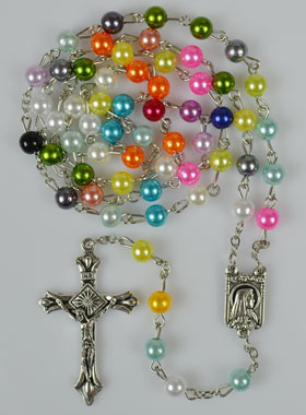 Chapelet en Perles Multicolor sur Chaîne Argenté - 60 cm (pic 1)