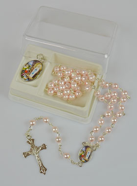 Chapelet de Lourdes en Perles Roses + Médaille Notre Dame de Lourdes (pic 1)