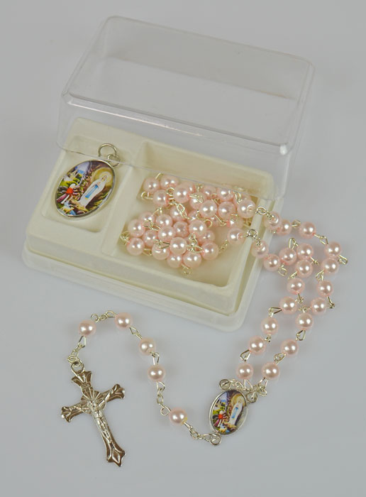 Chapelet de Lourdes en Perles Roses + Médaille Notre Dame de Lourdes (pic 2)