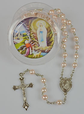 Chapelet de Lourdes en Perles Roses Nacrées - Boîte Cadeau (pic 1)