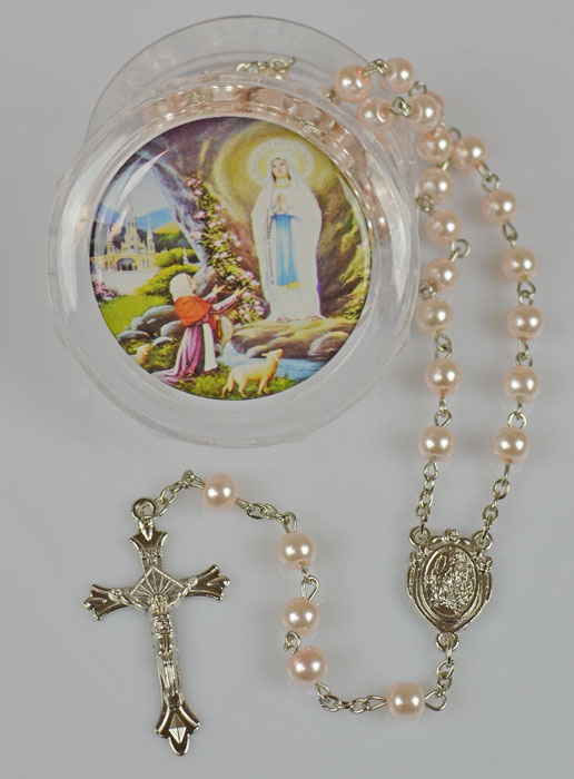 Chapelet de Lourdes en Perles Roses Nacrées - Boîte Cadeau (pic 2)