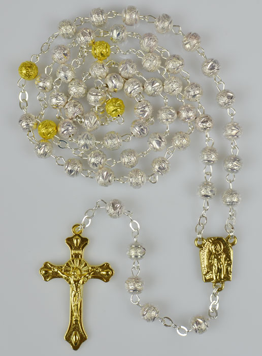 Chapelet en Perles Sablées Argent et Or - 60 cm (pic 2)
