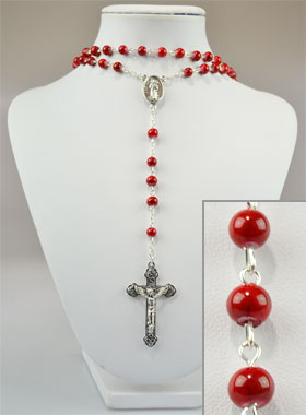 Chapelet Fashion de Lourdes en Nacre Rouge Grenat - 60 cm (pic 1)