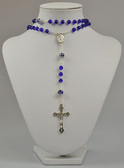 Chapelet Fashion Mode en Perles de Cristal Bleu - 55 cm (pic 2)