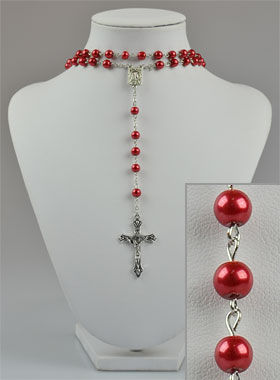 Chapelet Fashion Mode en Perles Rouges - 60 cm (pic 1)