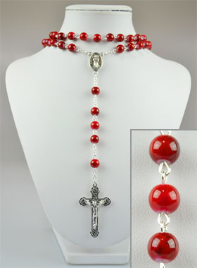 Chapelet Mode de Lourdes en Perles Rouges Style Pierre - 8 mm (pic 1)