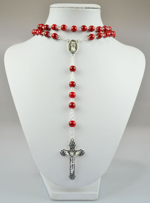 Chapelet Mode de Lourdes en Perles Rouges Style Pierre - 8 mm (pic 2)