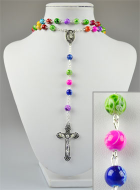 Chapelet Mode Fashion de Lourdes en Perles Arc-en-ciel - 70 cm (pic 1)