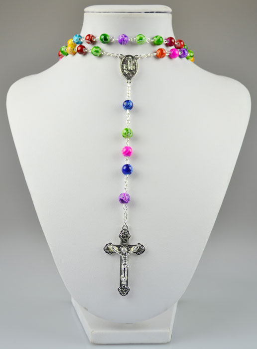 Chapelet Mode Fashion de Lourdes en Perles Arc-en-ciel - 70 cm (pic 2)