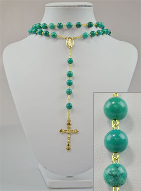 Chapelet Mode Fashion en Perles Turquoise et Chaîne Or (pic 1)