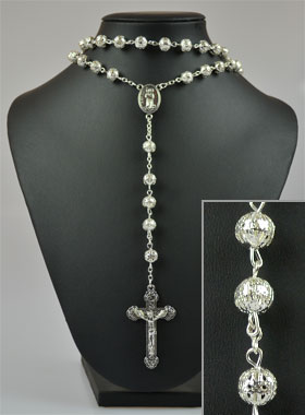 Chapelet Mode Femme en Perles d'Argent Ajouré - 65 cm (pic 1)