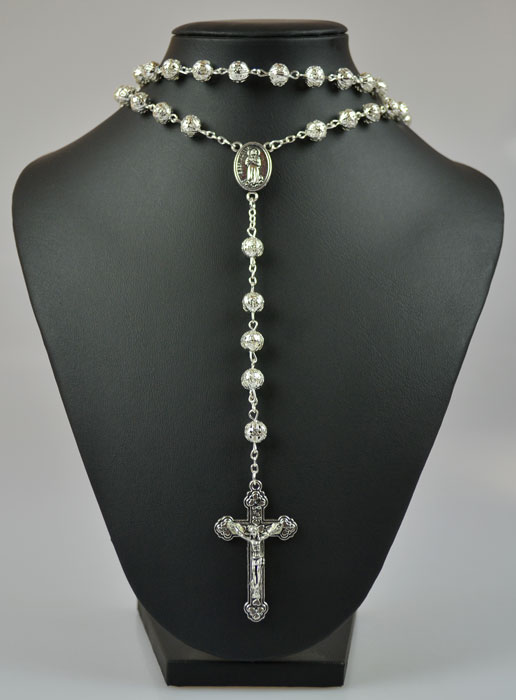 Chapelet Mode Femme en Perles d'Argent Ajouré - 65 cm (pic 2)