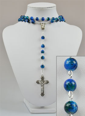 Chapelet Mode Perles de Nacre Bleue avec Eau de Lourdes (pic 1)