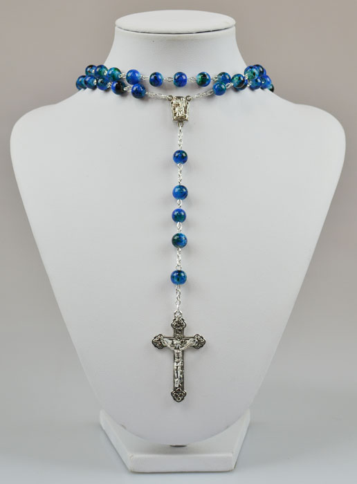 Chapelet Mode Perles de Nacre Bleue avec Eau de Lourdes (pic 2)