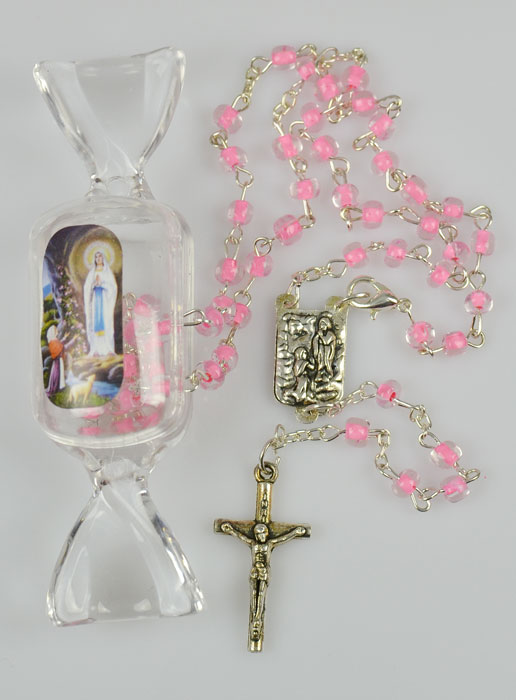 Chapelet pour Enfant Perles Roses et Boite Bonbon (pic 2)