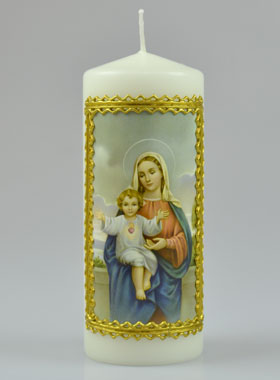 Cierge Religieux - Icône Vierge à l'Enfant Jésus - 15 cm (pic 1)